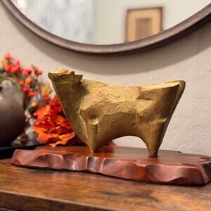 Vintage Japanese Ox Metal Sculpture, Sotaro Saegusa Zodiac Minimalist Decor
